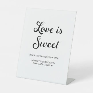 Modern Flair Script Love is Sweet White Wedding Pedestal Sign