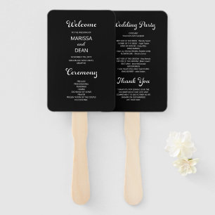 Modern Flair Script Minimal Black Wedding Program Hand Fan