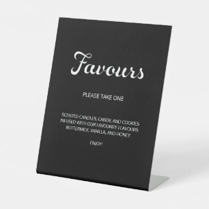 Modern Flair Script Minimal Favours Black Wedding Pedestal Sign