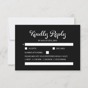 Modern Flair Script Minimalist Black Wedding RSVP Card