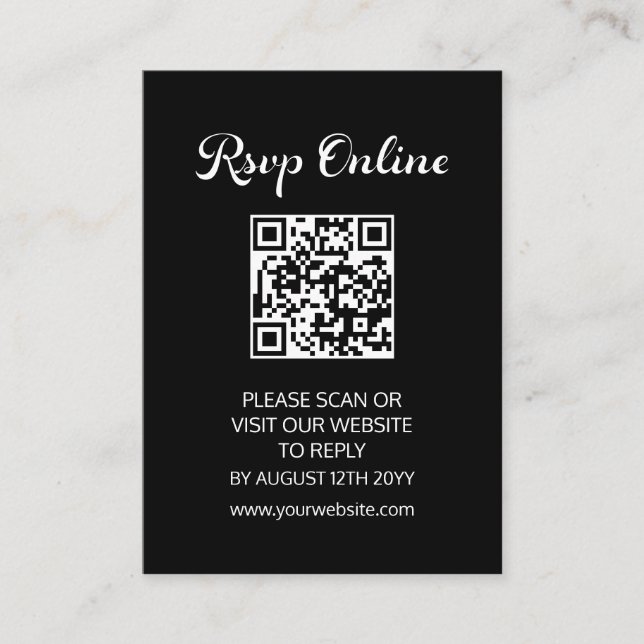 Modern Flair Script Minimalist Black Wedding RSVP Enclosure Card (Front)