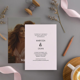 Modern Flair Script Minimalist White Photo Wedding Invitation