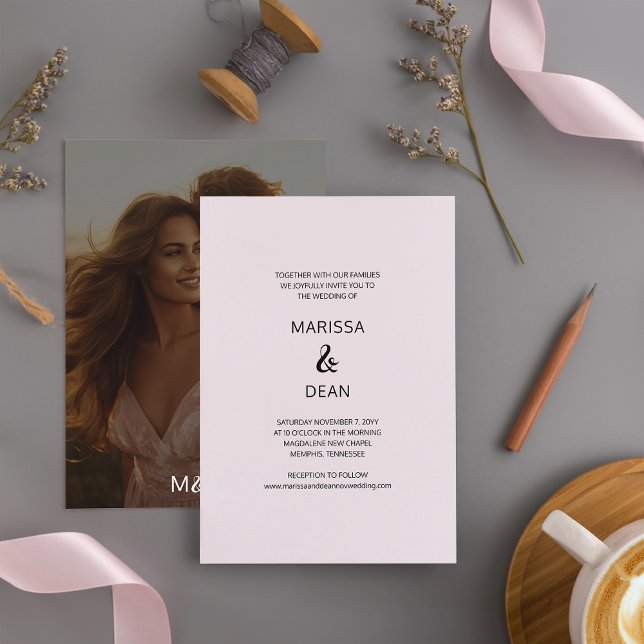 Modern Flair Script Minimalist White Photo Wedding Invitation (Creator Uploaded)