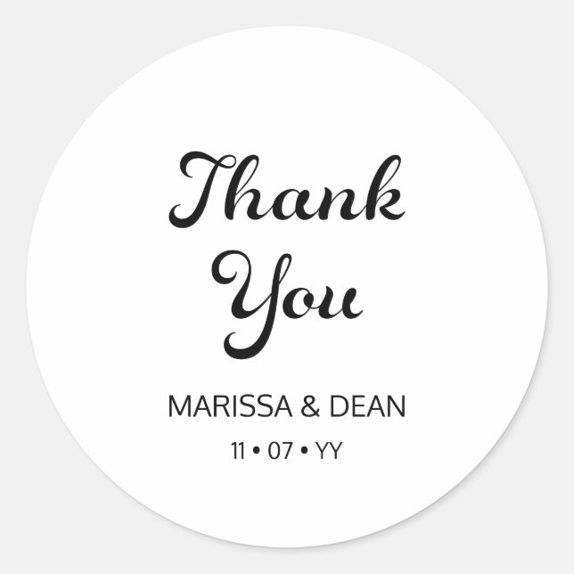 Modern Flair Script Minimalist White Wedding Classic Round Sticker (Front)
