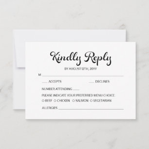 Modern Flair Script Minimalist White Wedding RSVP Card