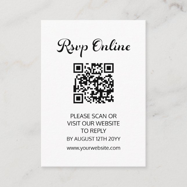 Modern Flair Script Minimalist White Wedding RSVP Enclosure Card (Front)