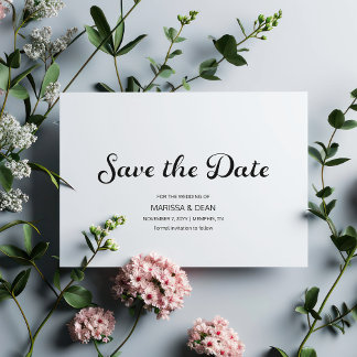 Modern Flair Script White Wedding Save the Date Invitation