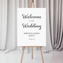 Modern Flair Script White Wedding Welcome Sign