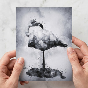 Modern Flamingo Black and White Watercolor Art Postcard