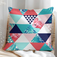 Modern Flamingo Geometric Pattern (Blue & Coral)