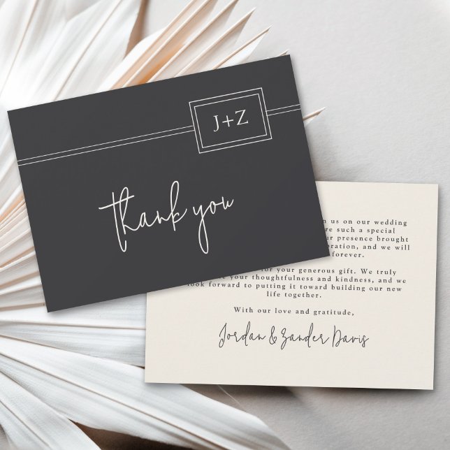 Modern Flat Black Minimalist Monogram Thank You Card (Creator Uploaded)