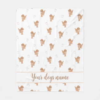 Modern Flat Design Cockapoo & Hearts Pattern Fleece Blanket