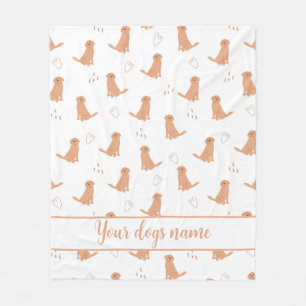 Modern Flat Design Golden Retriever & Hearts Patte Fleece Blanket