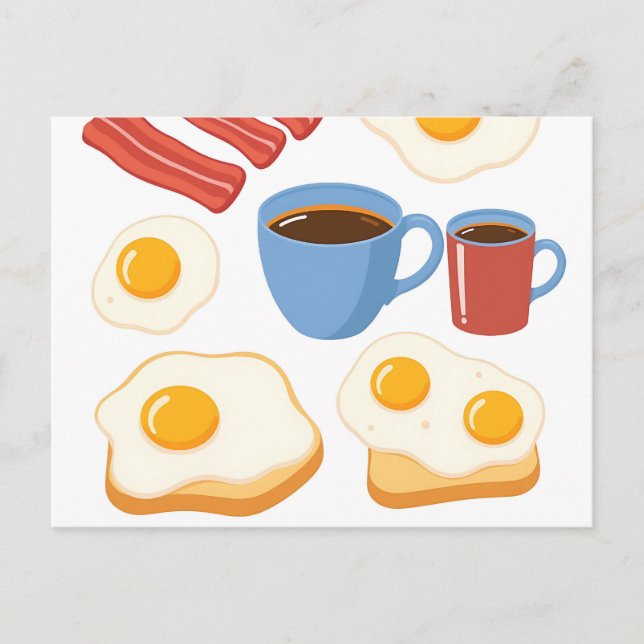 Modern Flat Design of Bacon Eggs Toast and Coffee Postcard (Front)