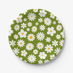 Modern Flat Graphic Daisy Green  Paper Plate