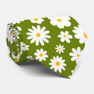 Modern Flat Graphic Daisy Green  Tie
