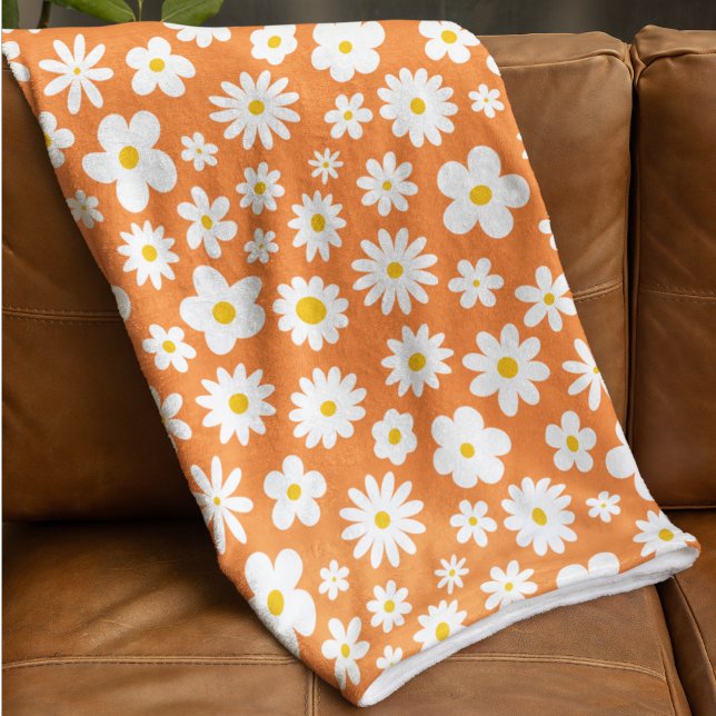 Modern Flat Graphic Daisy Orange Fleece Blanket (Creator Uploaded)