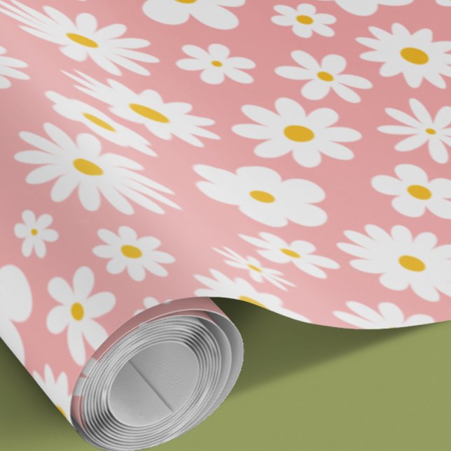 Modern Flat Graphic Daisy Pink Any Occasion Wrapping Paper (Creator Uploaded)