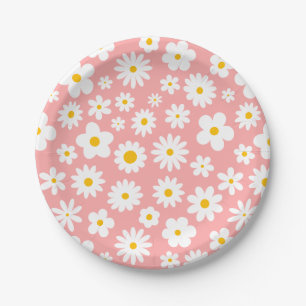 Modern Flat Graphic Daisy Pink Paper Plate