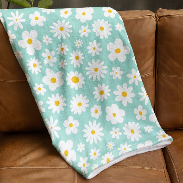 Modern Flat Graphic Daisy Robin's Egg Blue Fleece Blanket (Creator Uploaded)
