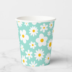 Modern Flat Graphic Daisy Robin's Egg Blue Paper Cups
