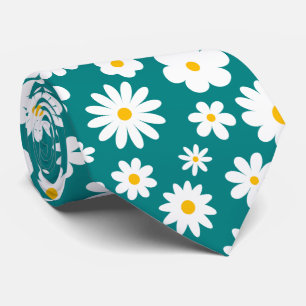 Modern Flat Graphic Daisy Teal Tie