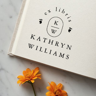 Modern Fleuron Monogram Ex Libris Bookplate Book Rubber Stamp