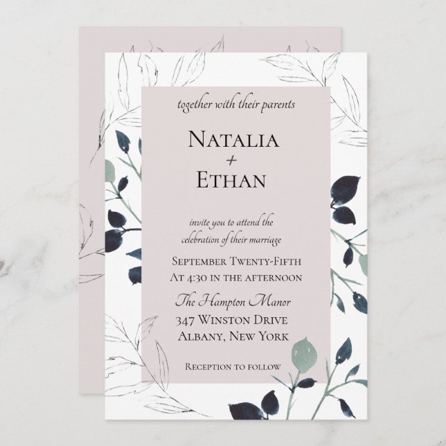 Modern Flora Wedding Invitation (Front/Back)