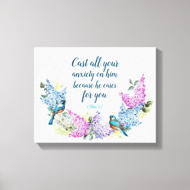 Modern Floral 1 Peter 5:7 Faux Canvas Print (Front)