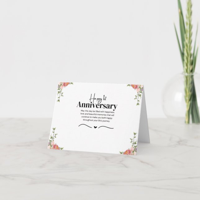Modern Floral 1st Wedding Anniversary Card (Front)