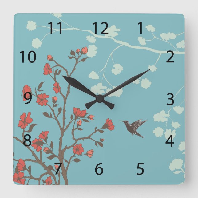 Modern Floral 2 Wedding Square Wall Clock (Front)