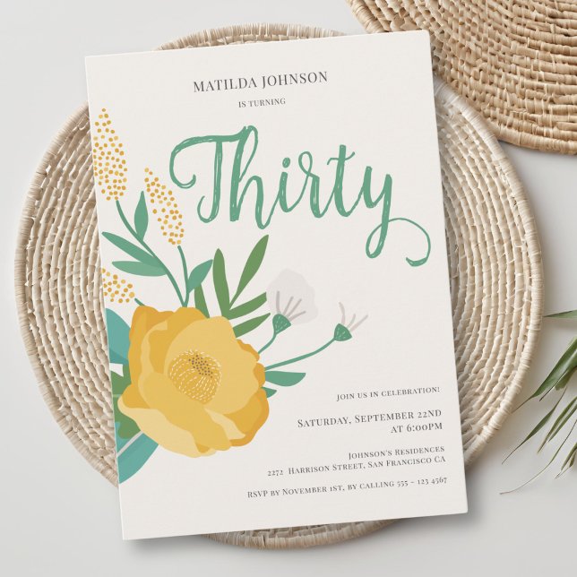 Modern Floral 30th Birthday Party Invitation (Modern Floral 30th Birthday Party Invitation)