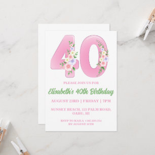 modern floral 40th birthday invitations