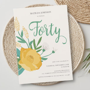 Modern Floral 40th Birthday Party Invitation