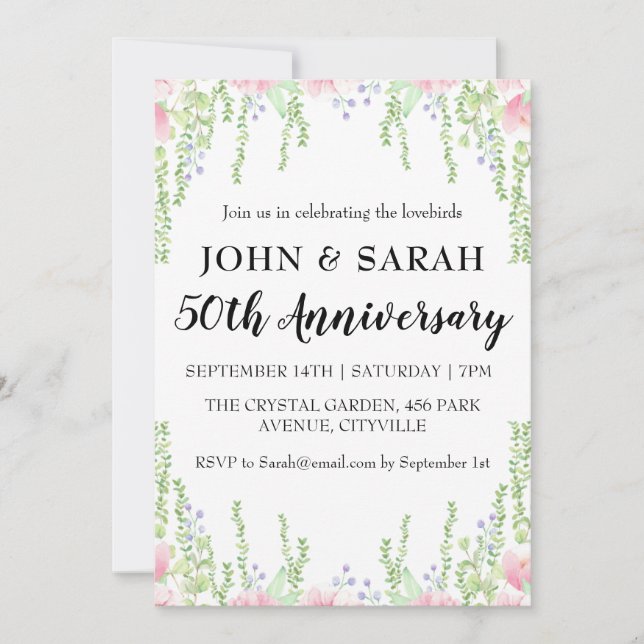 modern floral 50th anniversary party invitations (Front)