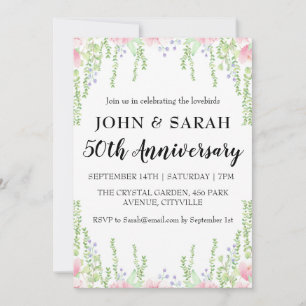 modern floral 50th anniversary party invitations