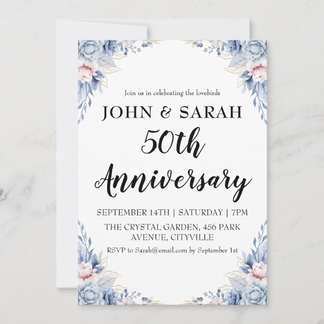 modern floral 50th anniversary party invitations (Front)