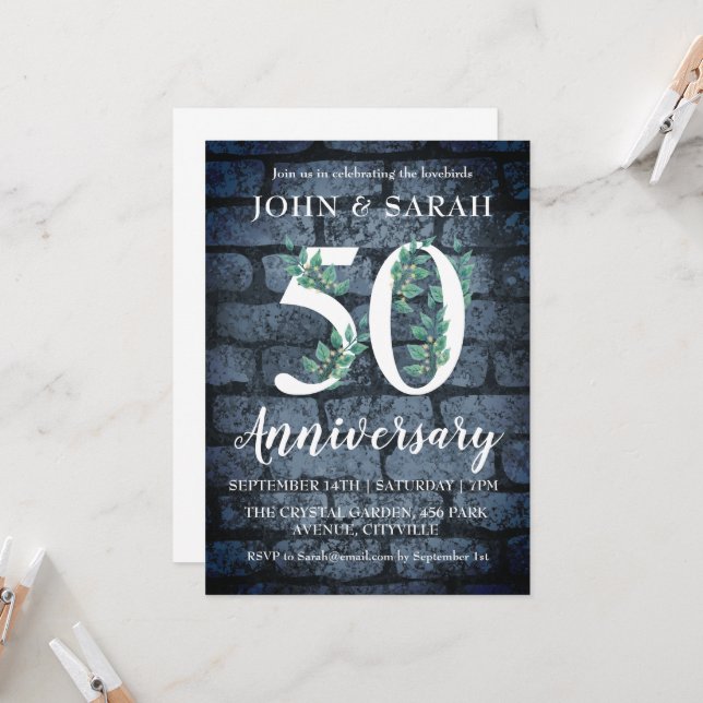 modern floral 50th anniversary party invitations (Front/Back In Situ)
