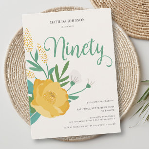 Modern Floral 90th Birthday Party Invitation