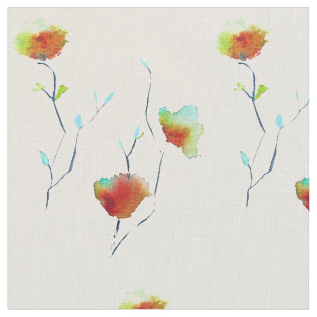 Modern Floral Abstract art flower watercolor Fabric (Close Up)