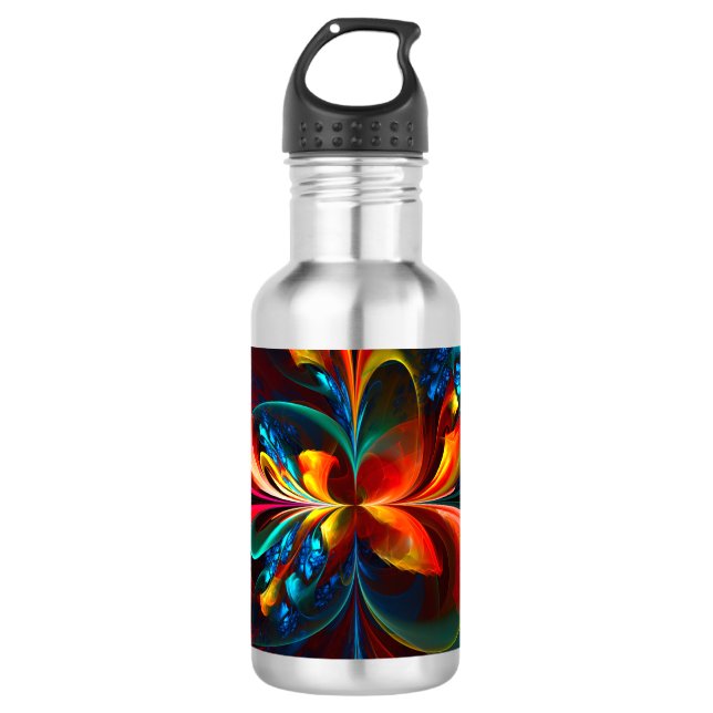 Modern Floral Abstract Art Orange Blue Pattern #14 532 Ml Water Bottle (Front)