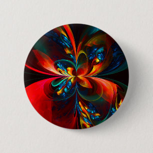 Modern Floral Abstract Art Orange Blue Pattern #14 6 Cm Round Badge
