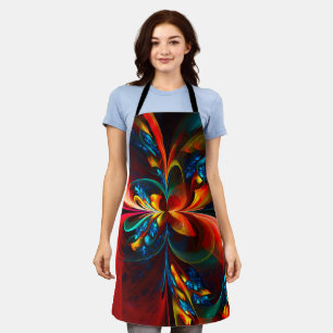 Modern Floral Abstract Art Orange Blue Pattern #14 Apron