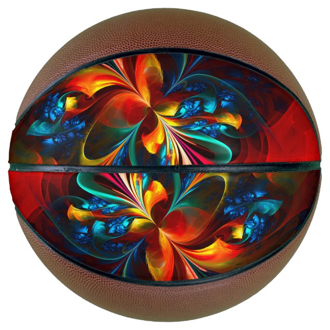 Modern Floral Abstract Art Orange Blue Pattern #14 Basketball (Front)