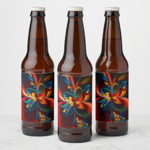 Modern Floral Abstract Art Orange Blue Pattern #14 Beer Bottle Label