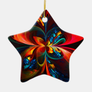 Modern Floral Abstract Art Orange Blue Pattern #14 Ceramic Tree Decoration