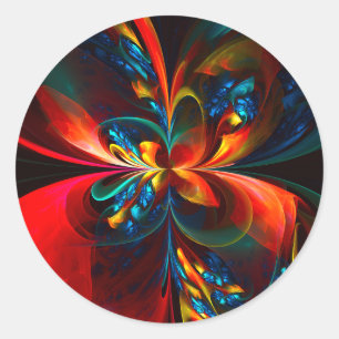 Modern Floral Abstract Art Orange Blue Pattern #14 Classic Round Sticker