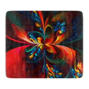 Modern Floral Abstract Art Orange Blue Pattern #14 Cutting Board