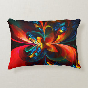 Modern Floral Abstract Art Orange Blue Pattern #14 Decorative Cushion