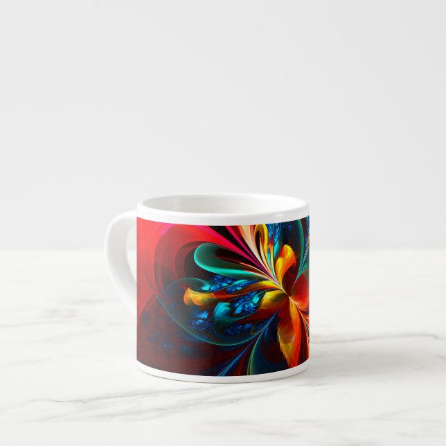 Modern Floral Abstract Art Orange Blue Pattern #14 Espresso Cup (Front Left)